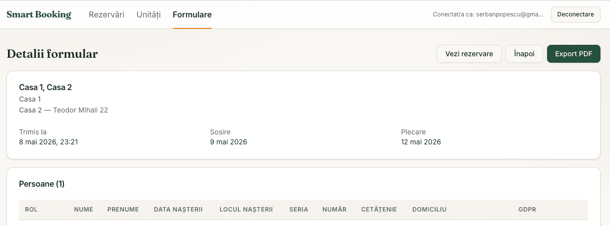 Detalii formular + export